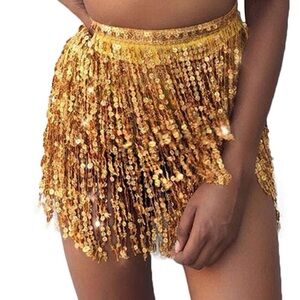 Women's Sequins Club Belly Dancing Hip Scarf with Tassels